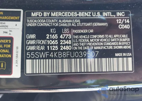 2015 Mercedes-Benz C 300 Luxury 4Matic из США, поврежденный, VIN 55SWF4KB8FU039507